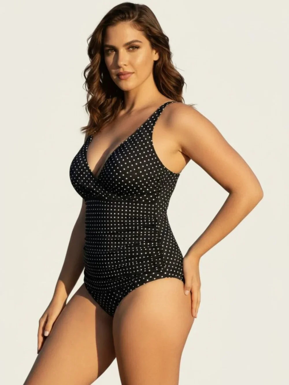 Miraclesuit Polka Dot One Piece Swimsuit V-Neck Slimming Sz S